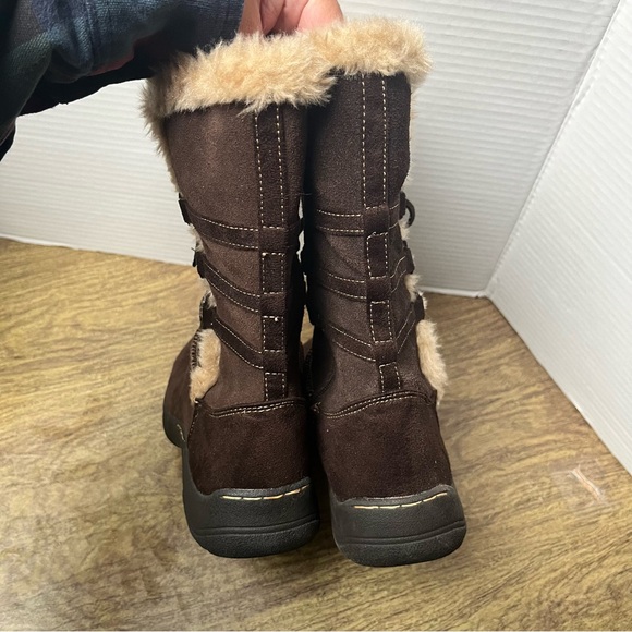 Faded Glory Genuine Leather Dark Brown Faux Fur Trim Suede Lace up Boots Size 9 - Picture 5 of 13